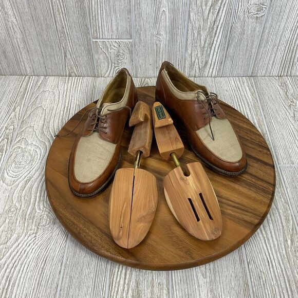 Bragano Cole Haan Oxford Dress Shoes Men’s 9.5D Brown Leather Beige Canvas Made main image 9